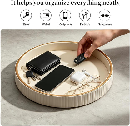 Leather Tray Desktop Storage Organizer, Rectangle Valet Tray, White