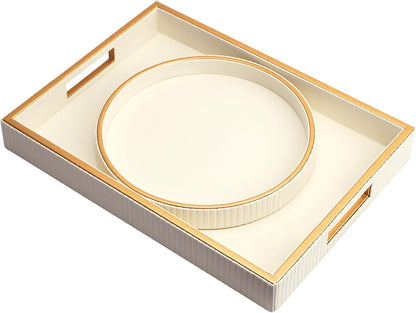 Leather Tray Desktop Storage Organizer, Rectangle Valet Tray, White