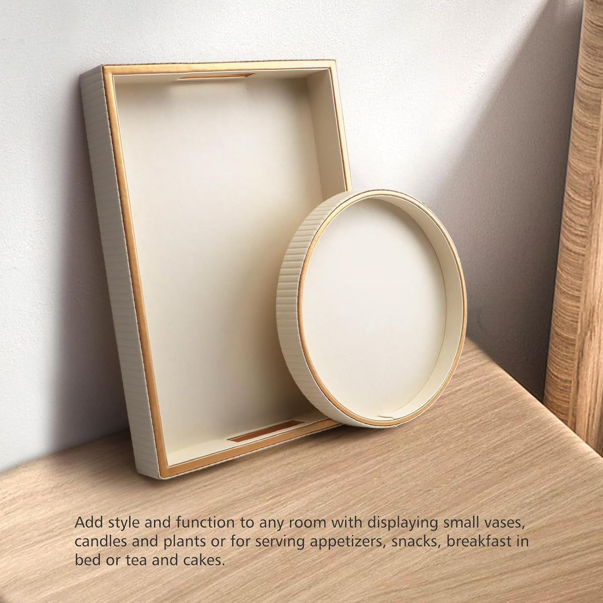 Leather Tray Desktop Storage Organizer, Rectangle Valet Tray, White