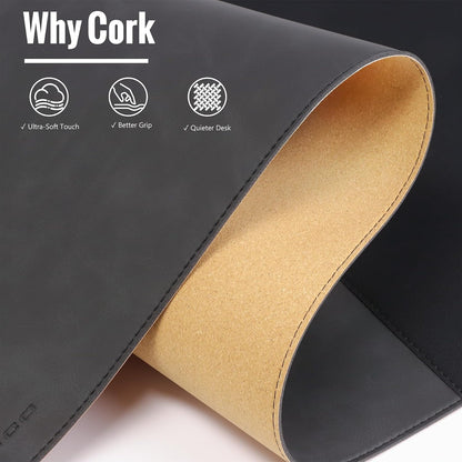 Cork Desk Mat 31.5"x15.7", Distressed PU Leather & Cloth Desk Pad