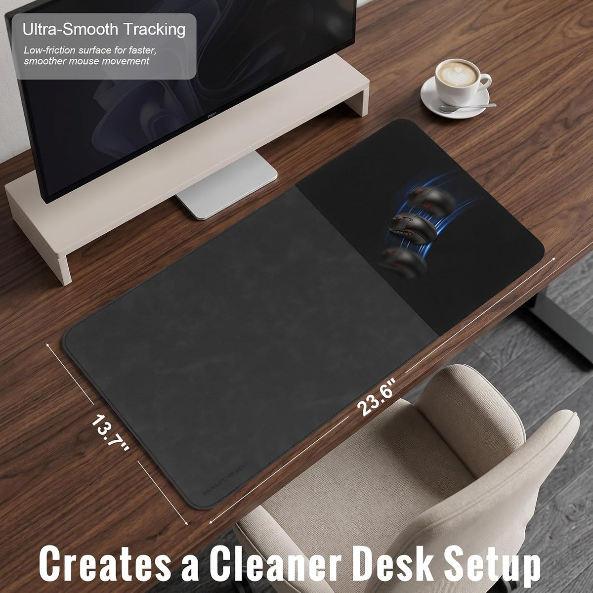 Cork Desk Mat 31.5"x15.7", Distressed PU Leather & Cloth Desk Pad