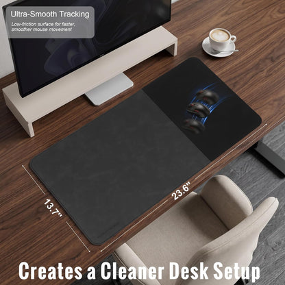 Cork Desk Mat 31.5"x15.7", Distressed PU Leather & Cloth Desk Pad