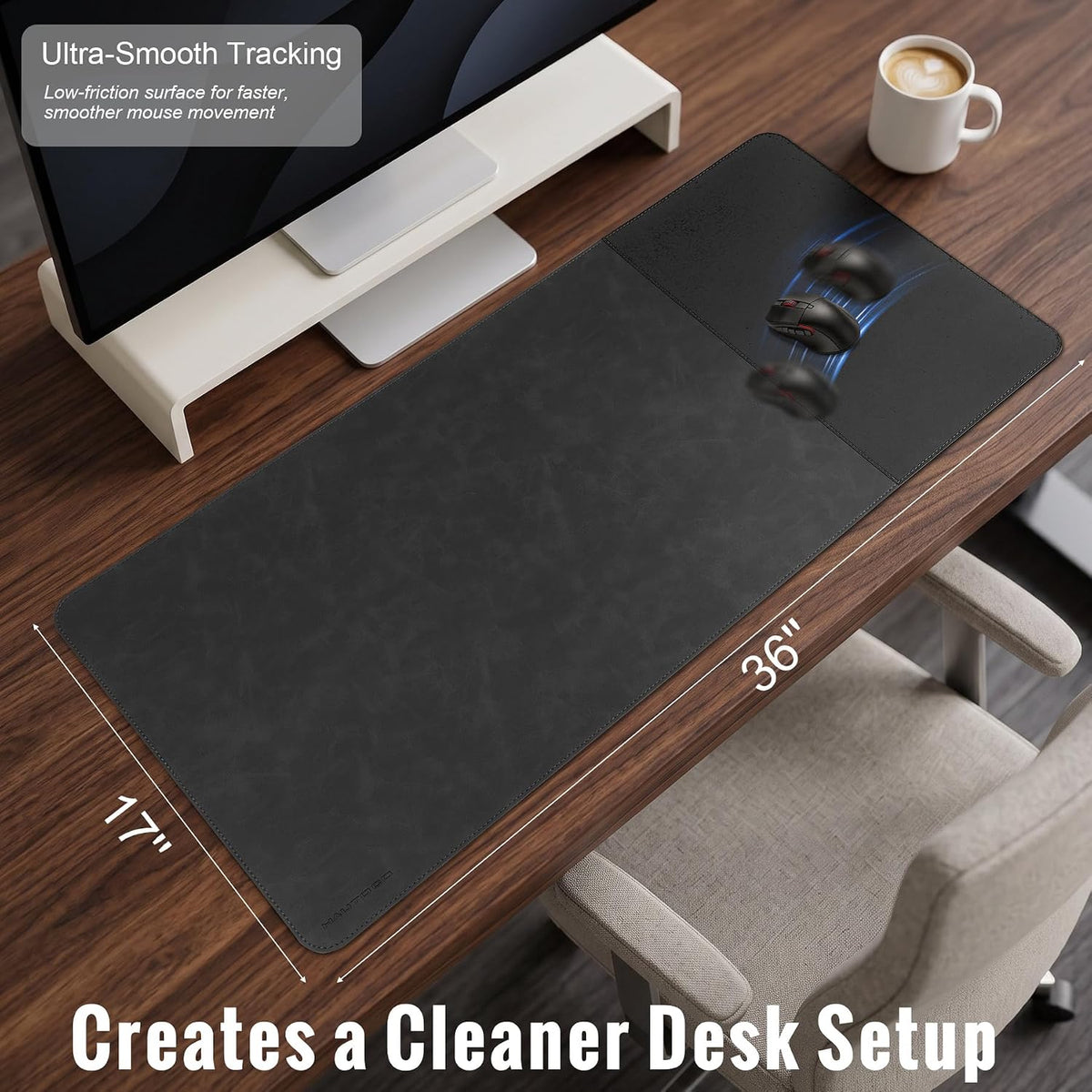 Cork Desk Mat 31.5"x15.7", Distressed PU Leather & Cloth Desk Pad
