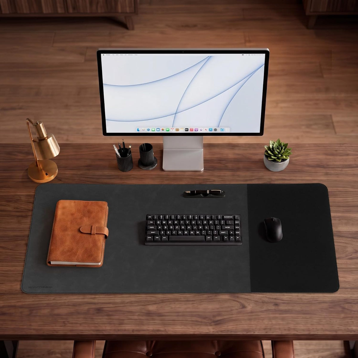 Cork Desk Mat 31.5"x15.7", Distressed PU Leather & Cloth Desk Pad