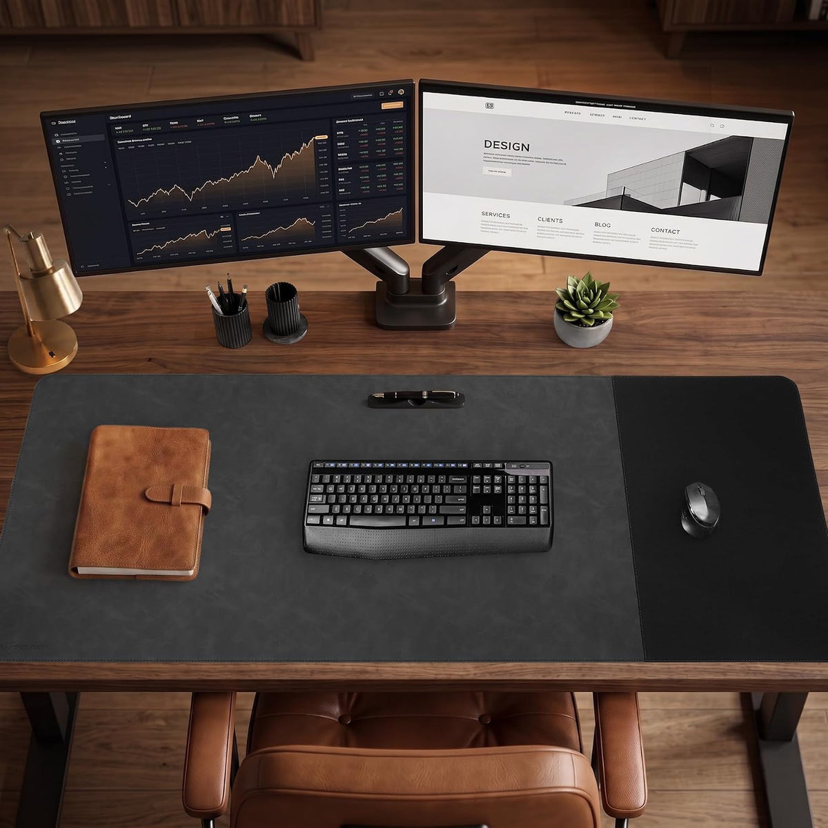 Cork Desk Mat 31.5"x15.7", Distressed PU Leather & Cloth Desk Pad