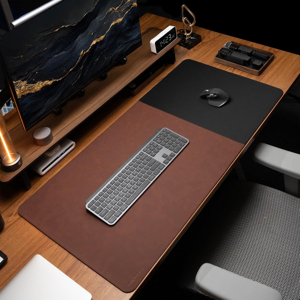 Cork Desk Mat 31.5"x15.7", Distressed PU Leather & Cloth Desk Pad