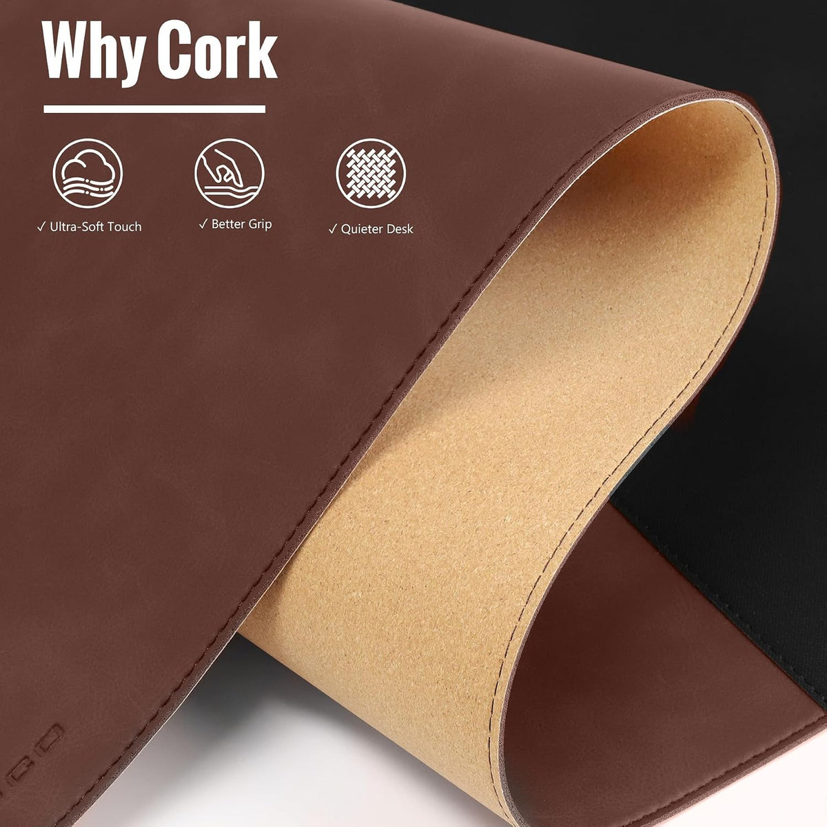Cork Desk Mat 31.5"x15.7", Distressed PU Leather & Cloth Desk Pad