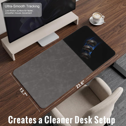 Cork Desk Mat 31.5"x15.7", Distressed PU Leather & Cloth Desk Pad