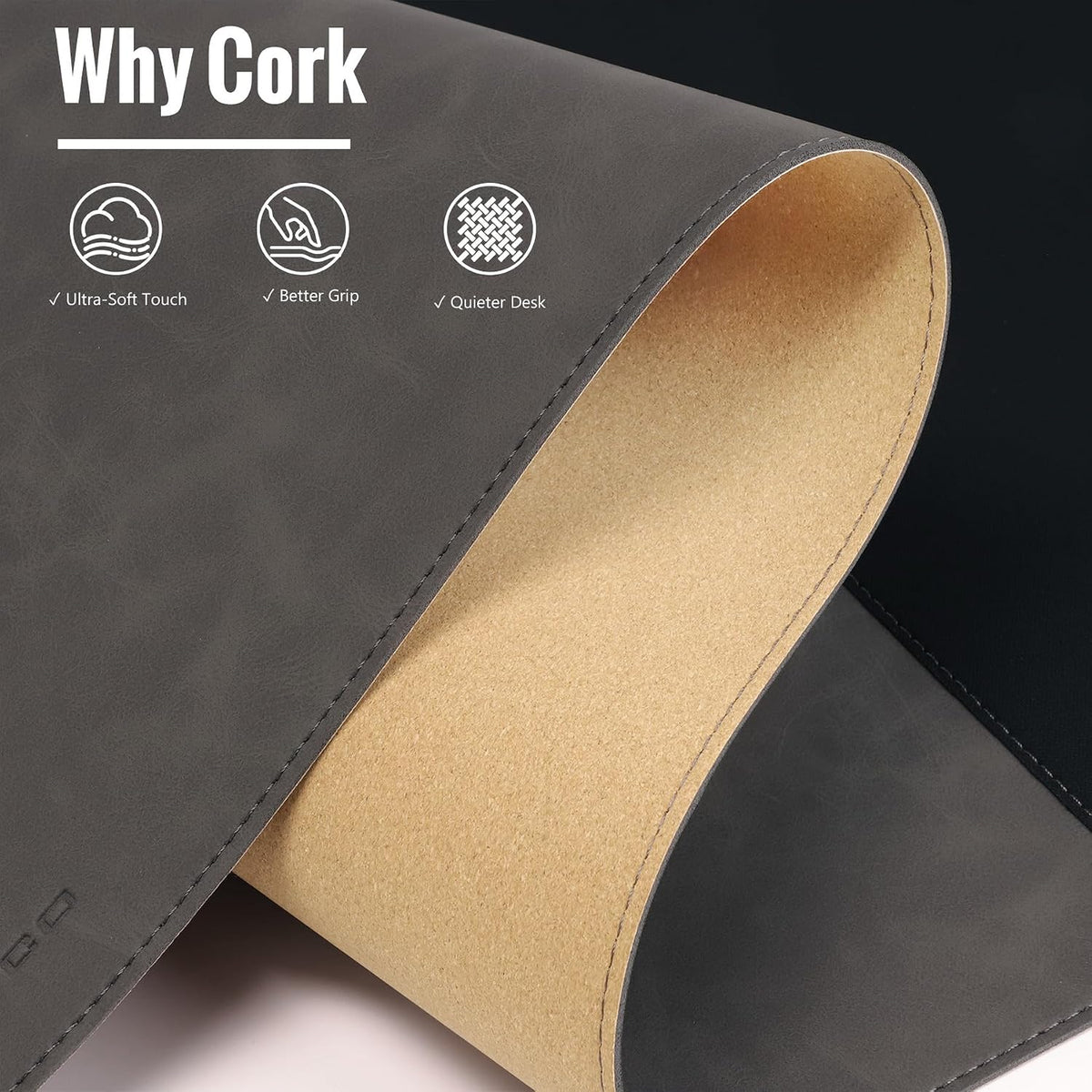 Cork Desk Mat 31.5"x15.7", Distressed PU Leather & Cloth Desk Pad