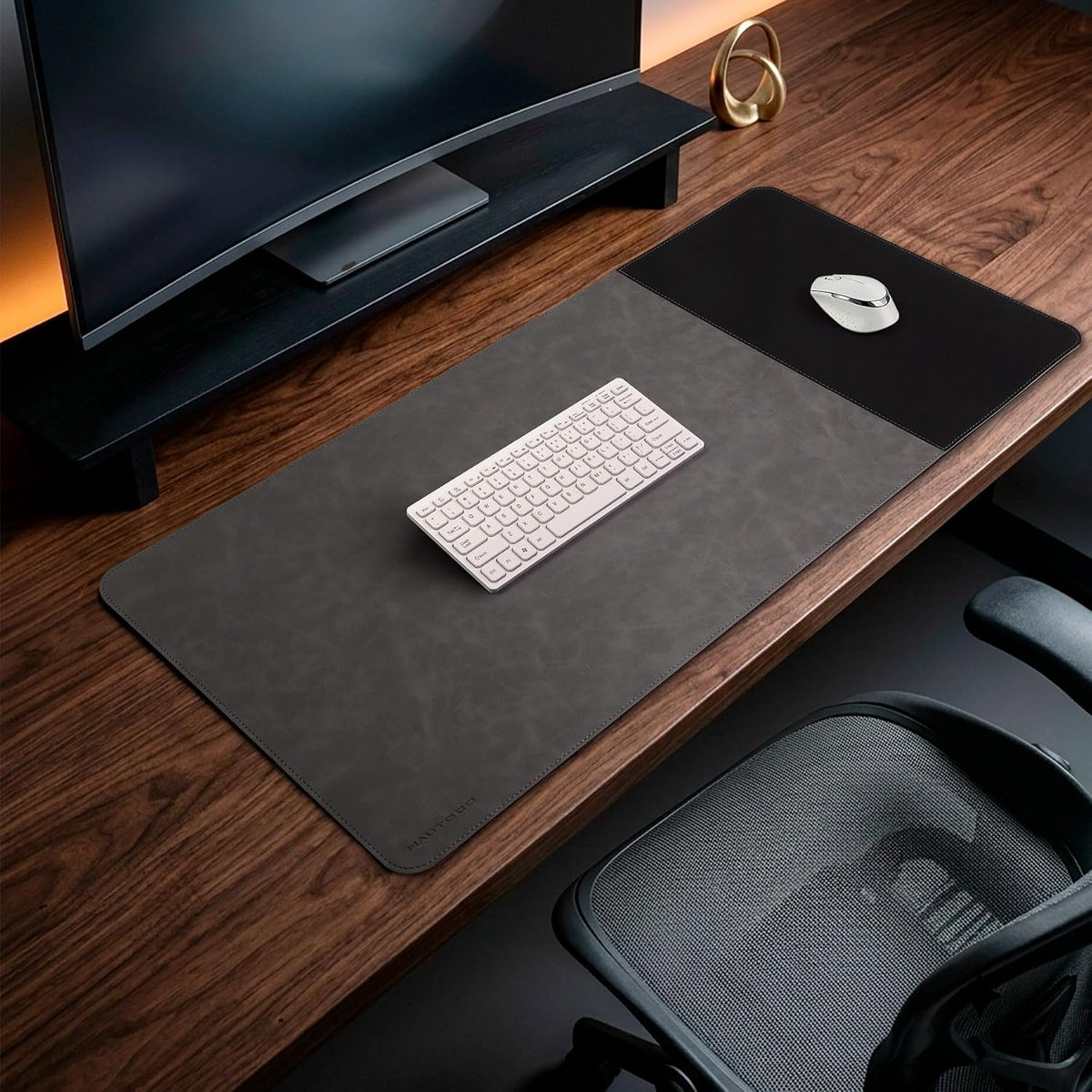 Cork Desk Mat 31.5"x15.7", Distressed PU Leather & Cloth Desk Pad