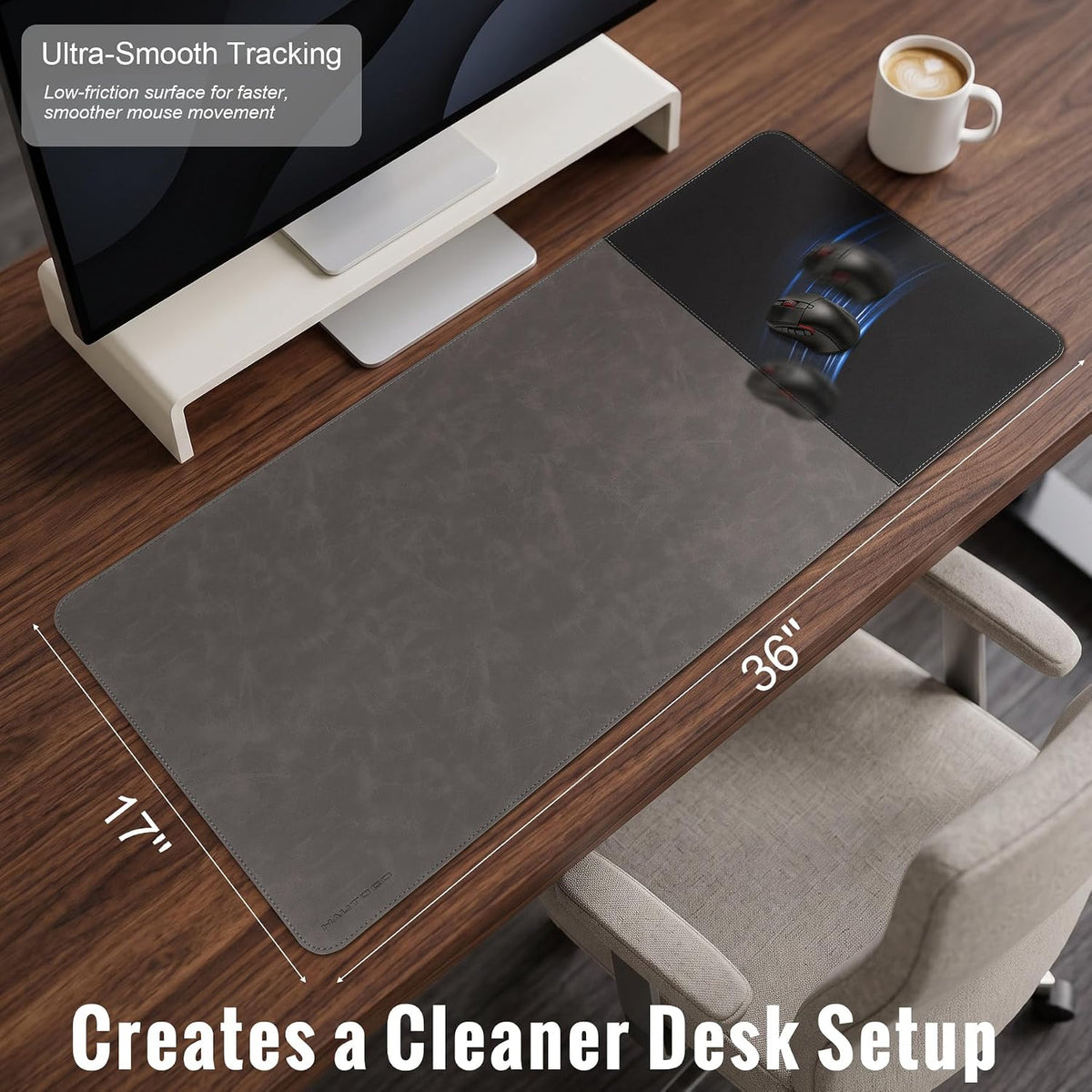 Cork Desk Mat 31.5"x15.7", Distressed PU Leather & Cloth Desk Pad