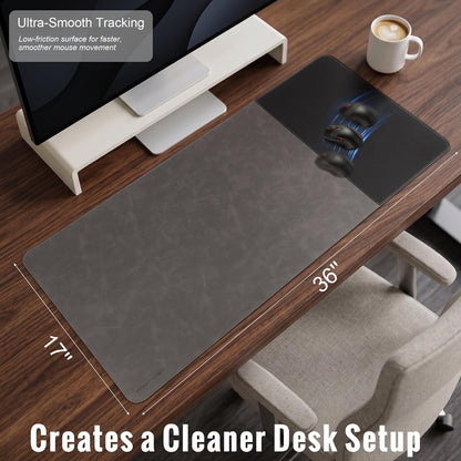 Cork Desk Mat 31.5"x15.7", Distressed PU Leather & Cloth Desk Pad