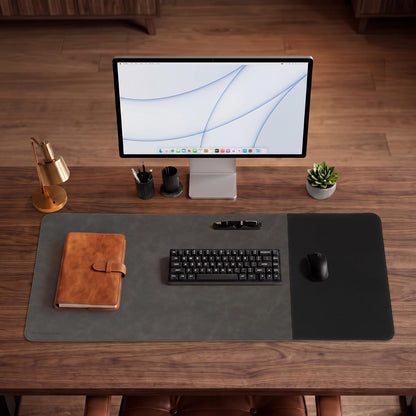 Cork Desk Mat 31.5"x15.7", Distressed PU Leather & Cloth Desk Pad