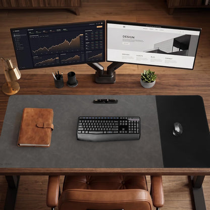 Cork Desk Mat 31.5"x15.7", Distressed PU Leather & Cloth Desk Pad