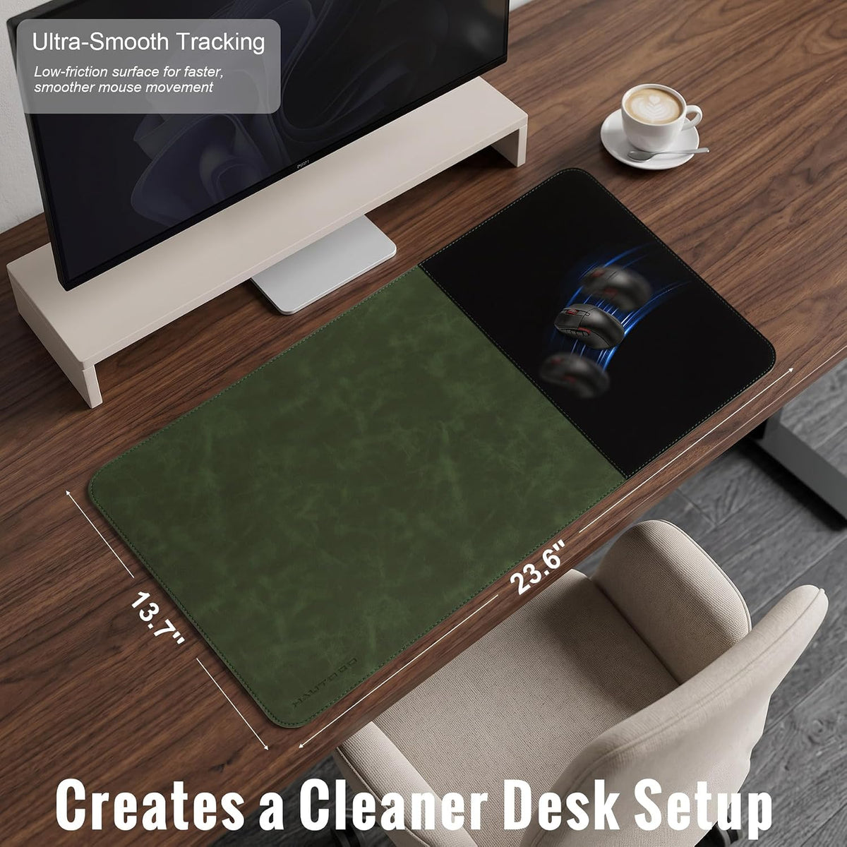 Cork Desk Mat 31.5"x15.7", Distressed PU Leather & Cloth Desk Pad