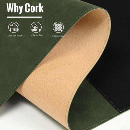 Cork Desk Mat 31.5"x15.7", Distressed PU Leather & Cloth Desk Pad