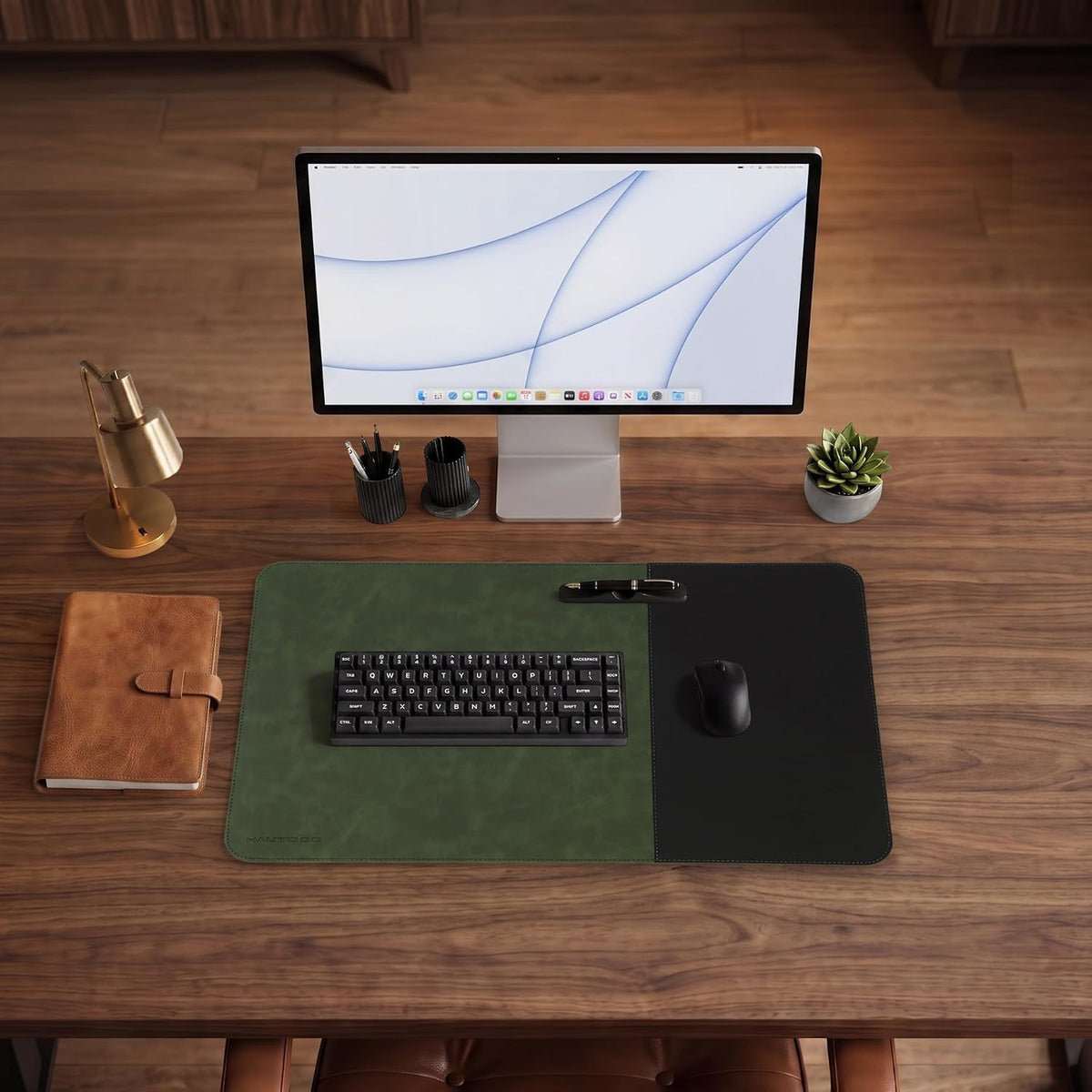 Cork Desk Mat 31.5"x15.7", Distressed PU Leather & Cloth Desk Pad
