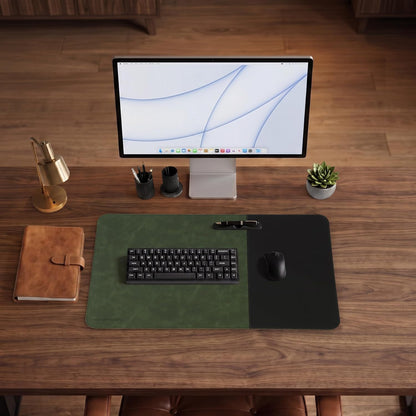 Cork Desk Mat 31.5"x15.7", Distressed PU Leather & Cloth Desk Pad