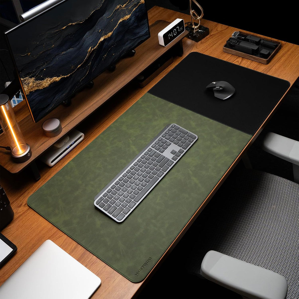 Cork Desk Mat 31.5"x15.7", Distressed PU Leather & Cloth Desk Pad