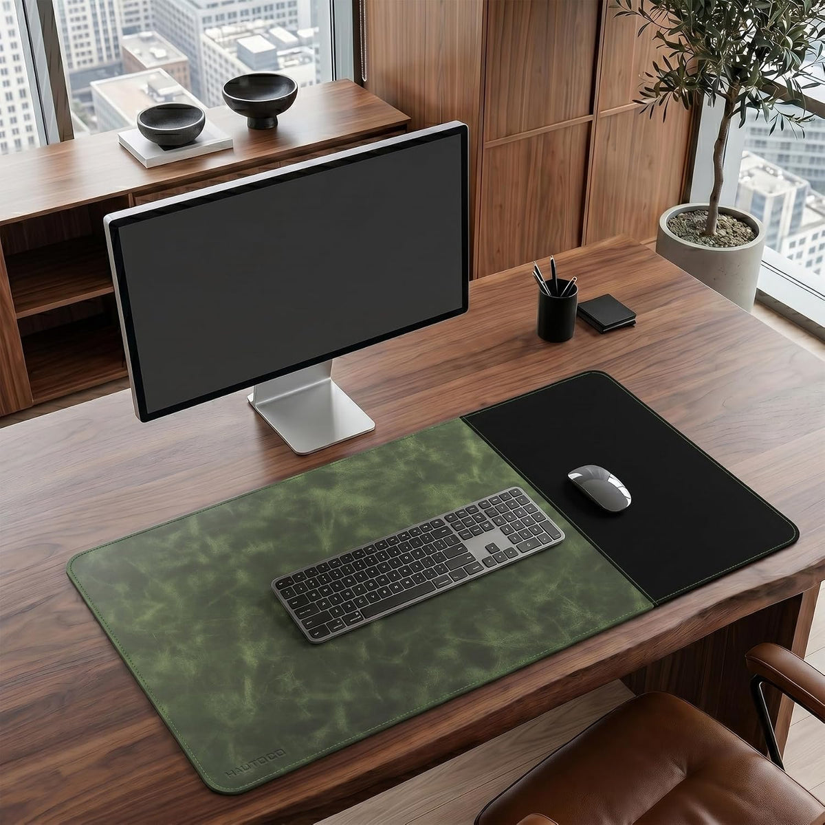 Cork Desk Mat 31.5"x15.7", Distressed PU Leather & Cloth Desk Pad