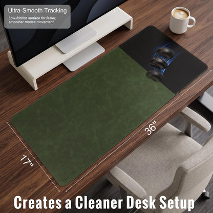 Cork Desk Mat 31.5"x15.7", Distressed PU Leather & Cloth Desk Pad