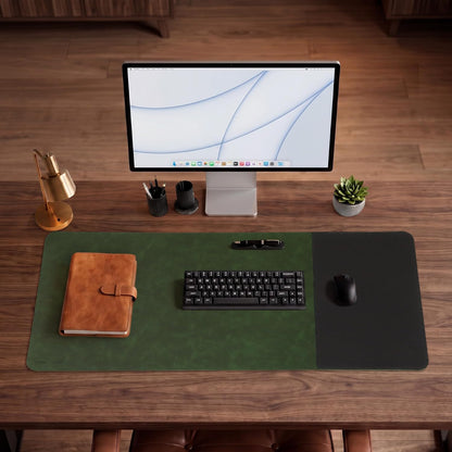 Cork Desk Mat 31.5"x15.7", Distressed PU Leather & Cloth Desk Pad