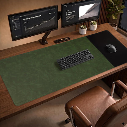 Cork Desk Mat 31.5"x15.7", Distressed PU Leather & Cloth Desk Pad