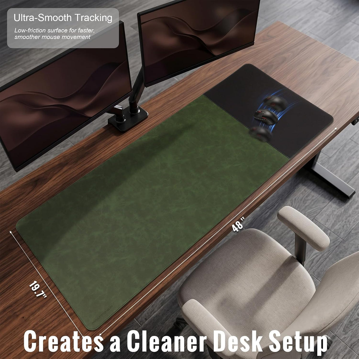Cork Desk Mat 31.5"x15.7", Distressed PU Leather & Cloth Desk Pad