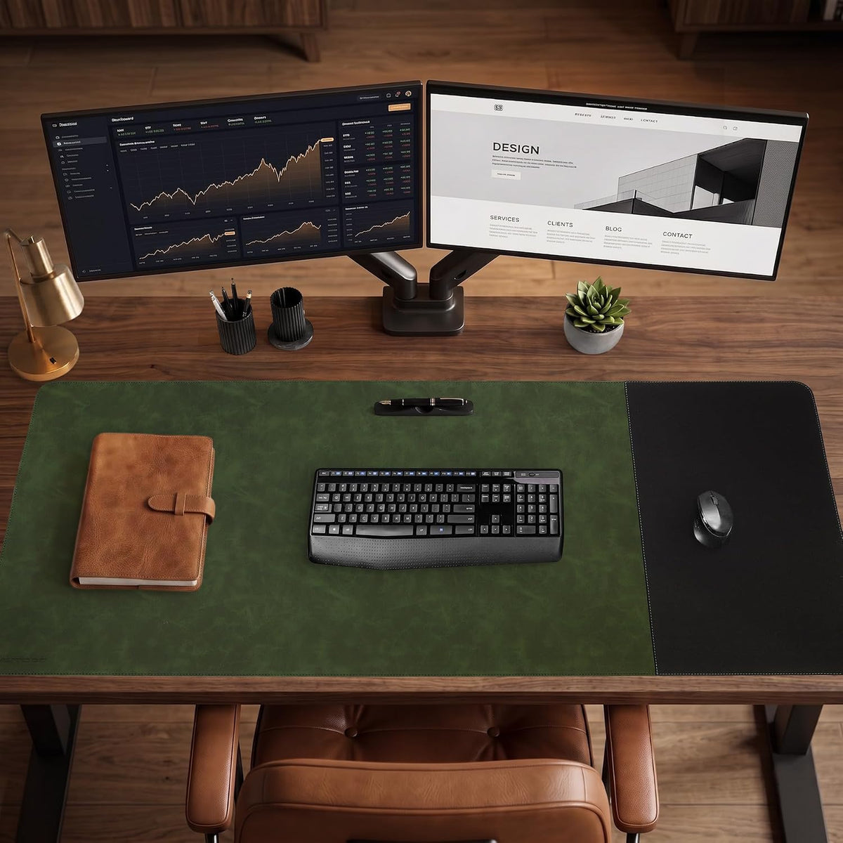 Cork Desk Mat 31.5"x15.7", Distressed PU Leather & Cloth Desk Pad