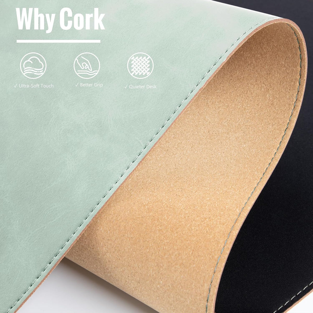 Cork Desk Mat 31.5"x15.7", Distressed PU Leather & Cloth Desk Pad