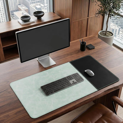 Cork Desk Mat 31.5"x15.7", Distressed PU Leather & Cloth Desk Pad