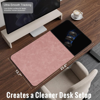 Cork Desk Mat 31.5"x15.7", Distressed PU Leather & Cloth Desk Pad