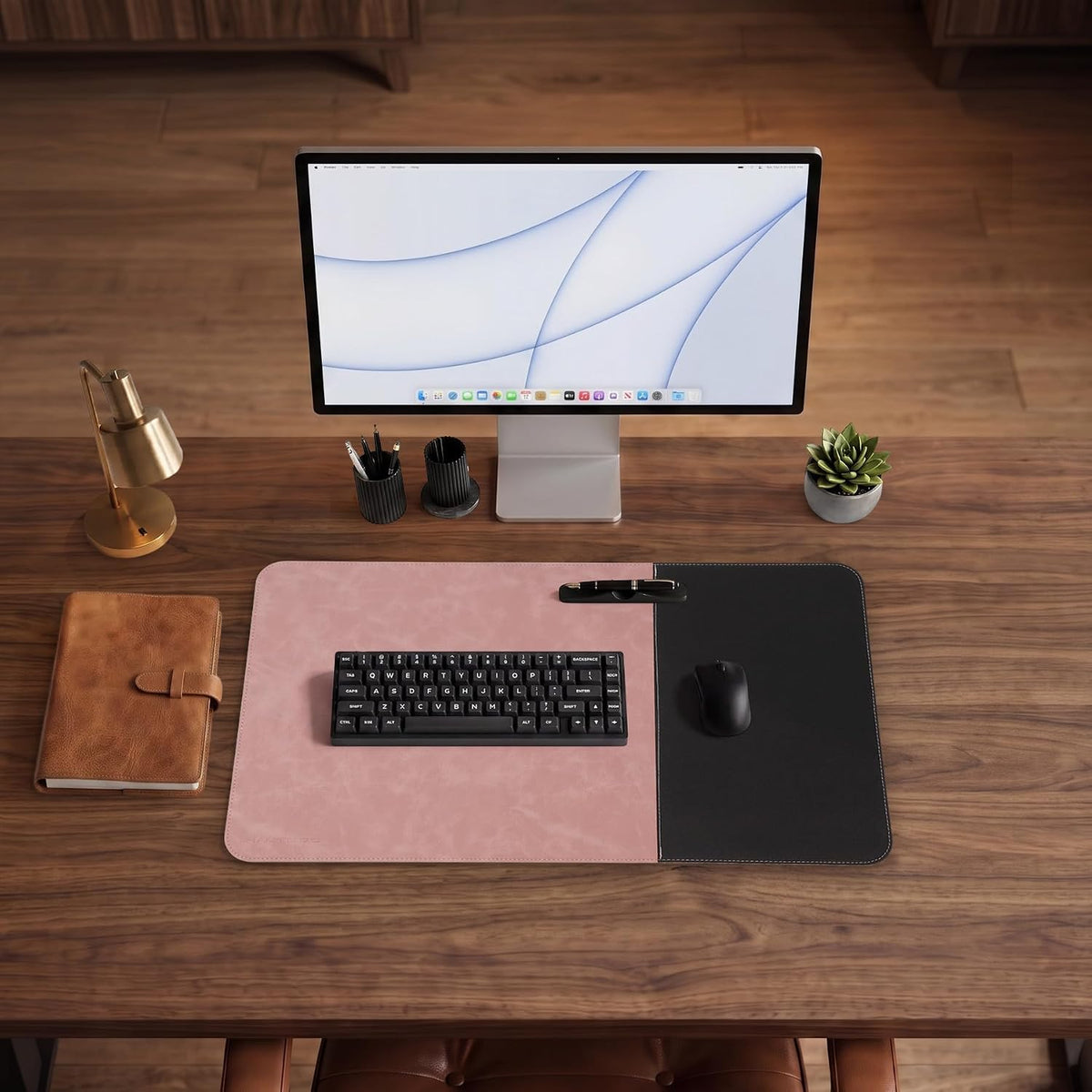 Cork Desk Mat 31.5"x15.7", Distressed PU Leather & Cloth Desk Pad