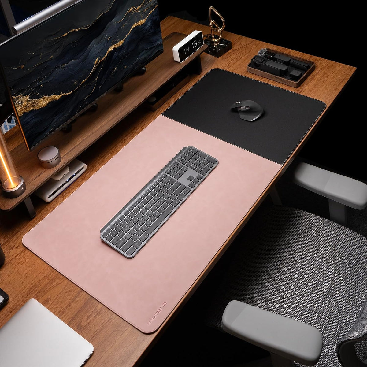 Cork Desk Mat 31.5"x15.7", Distressed PU Leather & Cloth Desk Pad