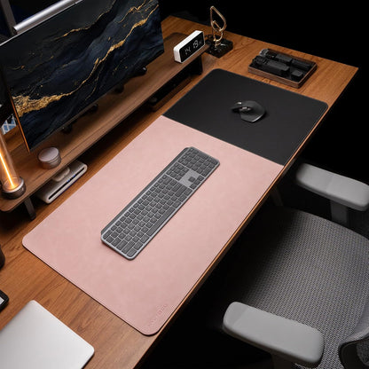 Cork Desk Mat 31.5"x15.7", Distressed PU Leather & Cloth Desk Pad