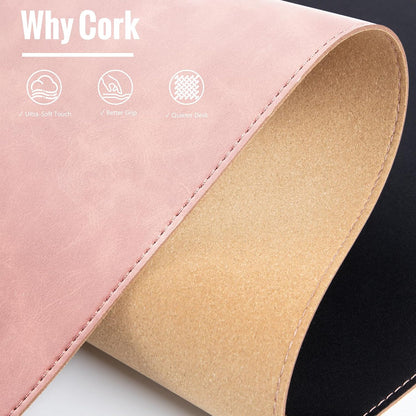 Cork Desk Mat 31.5"x15.7", Distressed PU Leather & Cloth Desk Pad