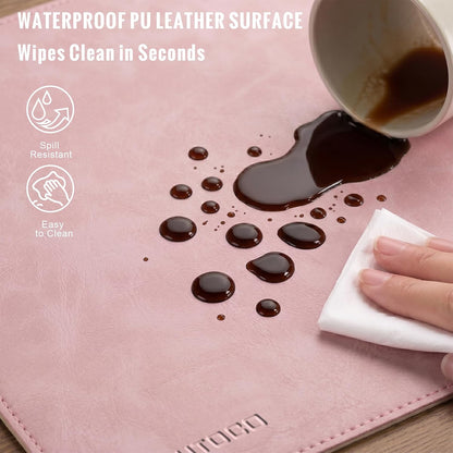 Cork Desk Mat 31.5"x15.7", Distressed PU Leather & Cloth Desk Pad