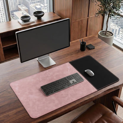 Cork Desk Mat 31.5"x15.7", Distressed PU Leather & Cloth Desk Pad