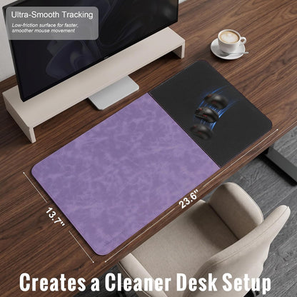 Cork Desk Mat 31.5"x15.7", Distressed PU Leather & Cloth Desk Pad