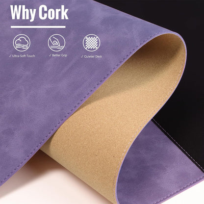 Cork Desk Mat 31.5"x15.7", Distressed PU Leather & Cloth Desk Pad