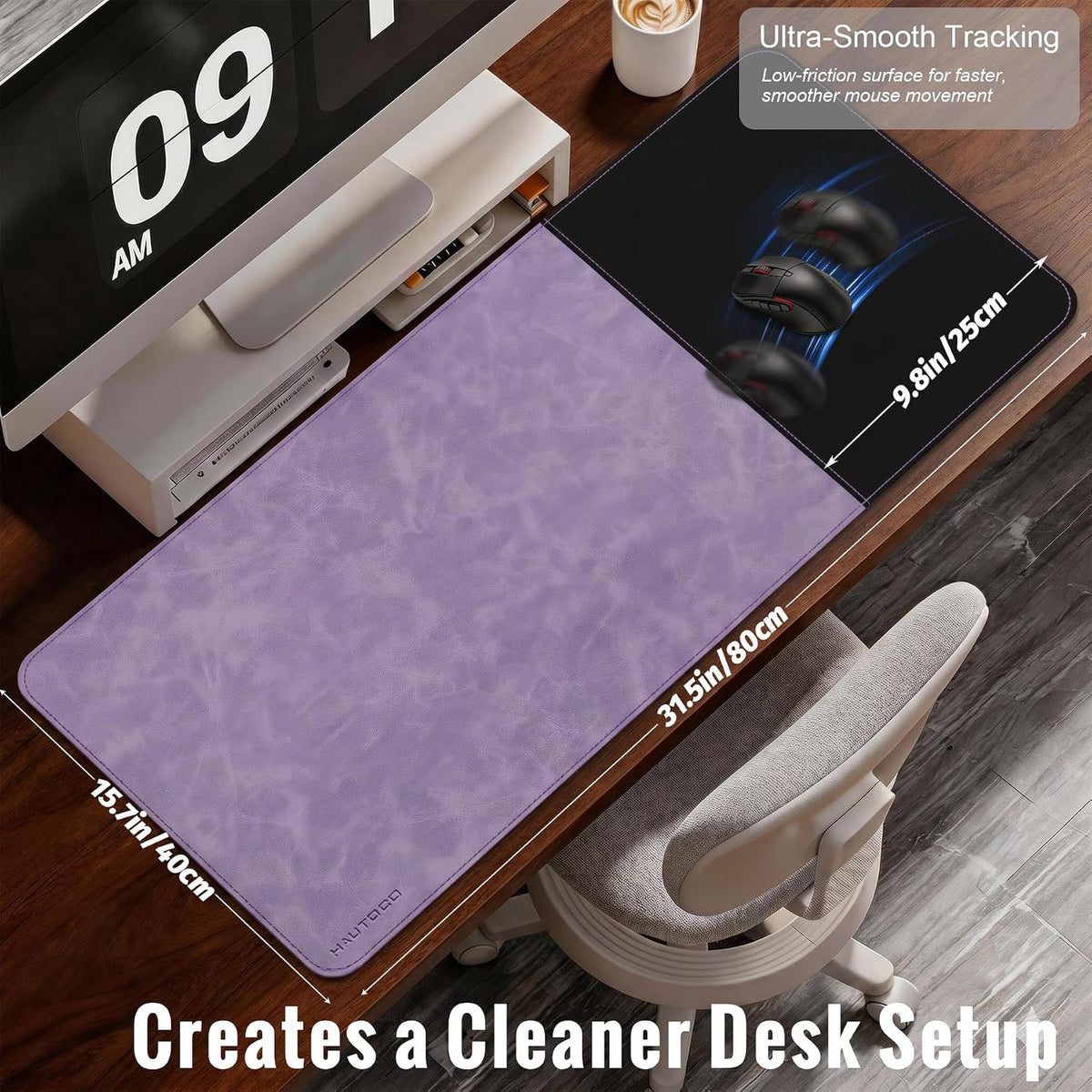 Cork Desk Mat 31.5"x15.7", Distressed PU Leather & Cloth Desk Pad