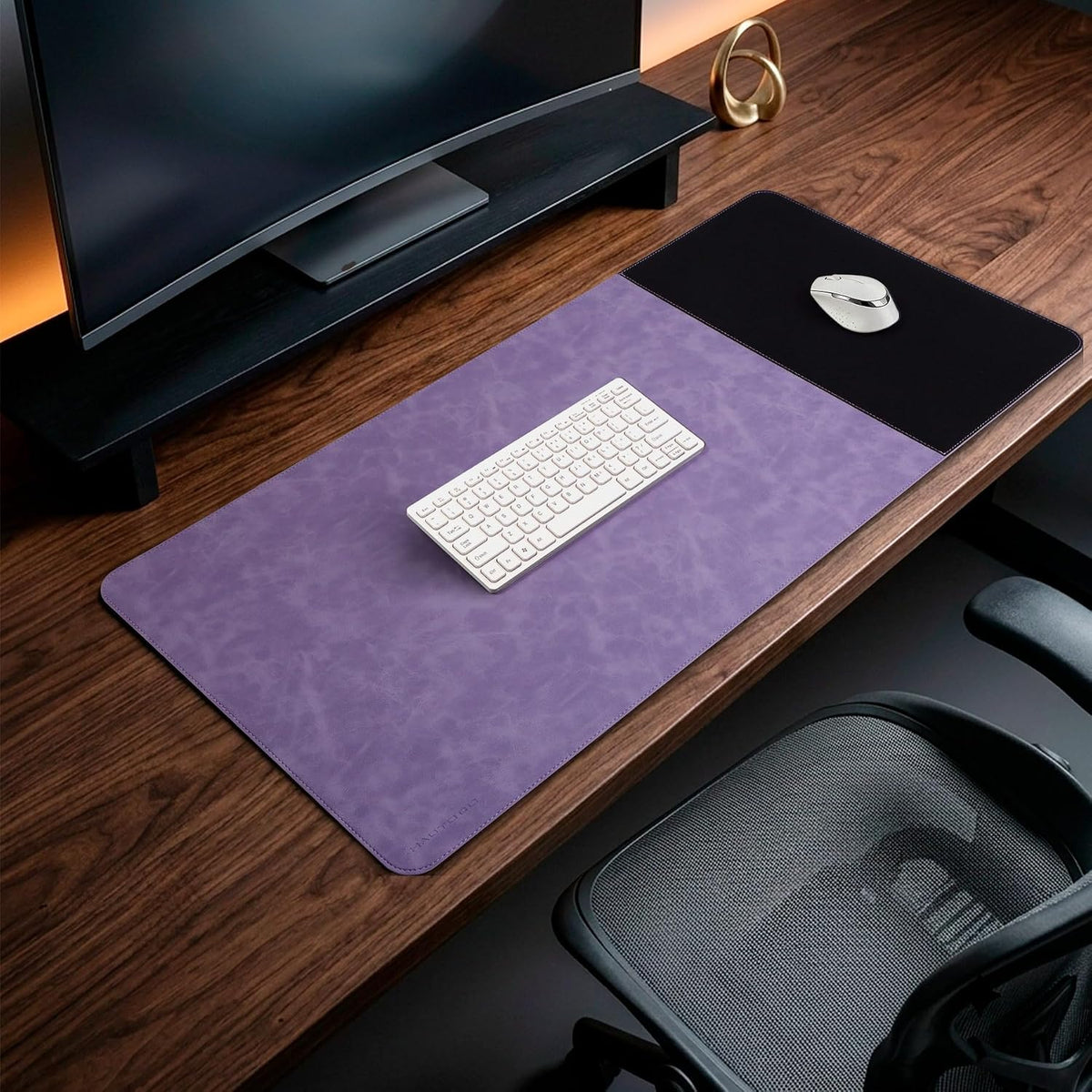 Cork Desk Mat 31.5"x15.7", Distressed PU Leather & Cloth Desk Pad
