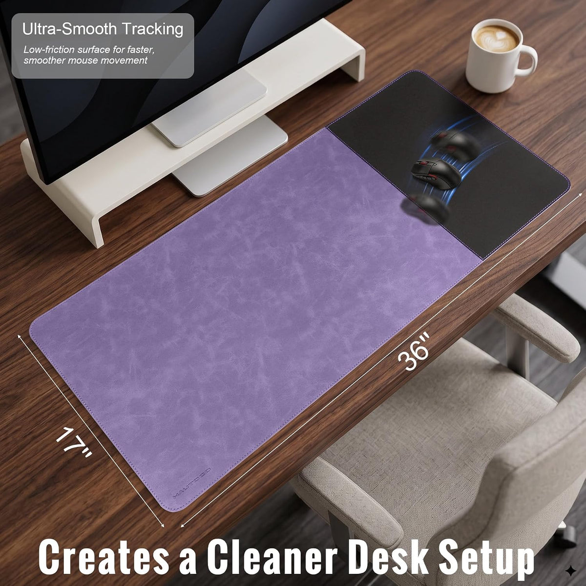 Cork Desk Mat 31.5"x15.7", Distressed PU Leather & Cloth Desk Pad