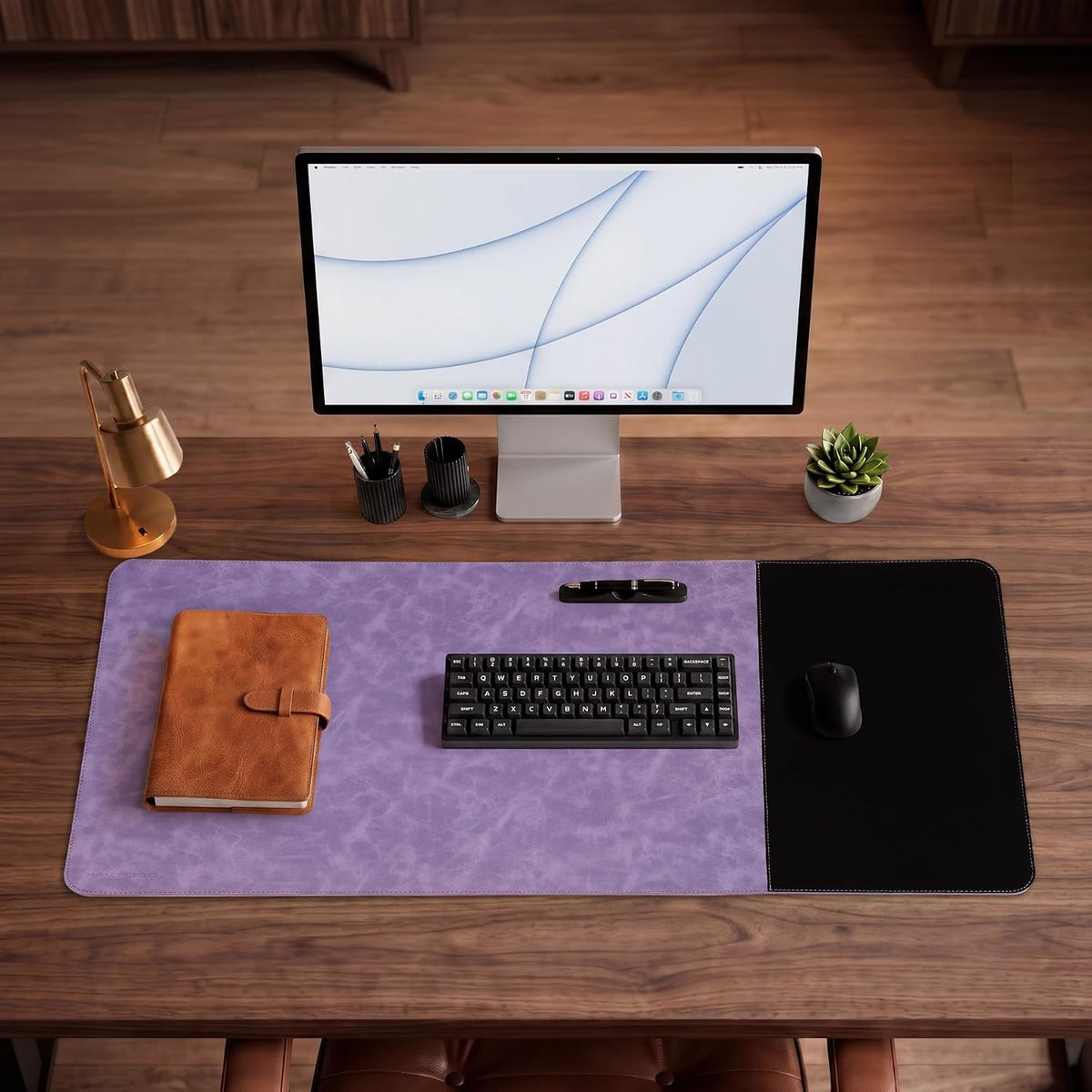 Cork Desk Mat 31.5"x15.7", Distressed PU Leather & Cloth Desk Pad