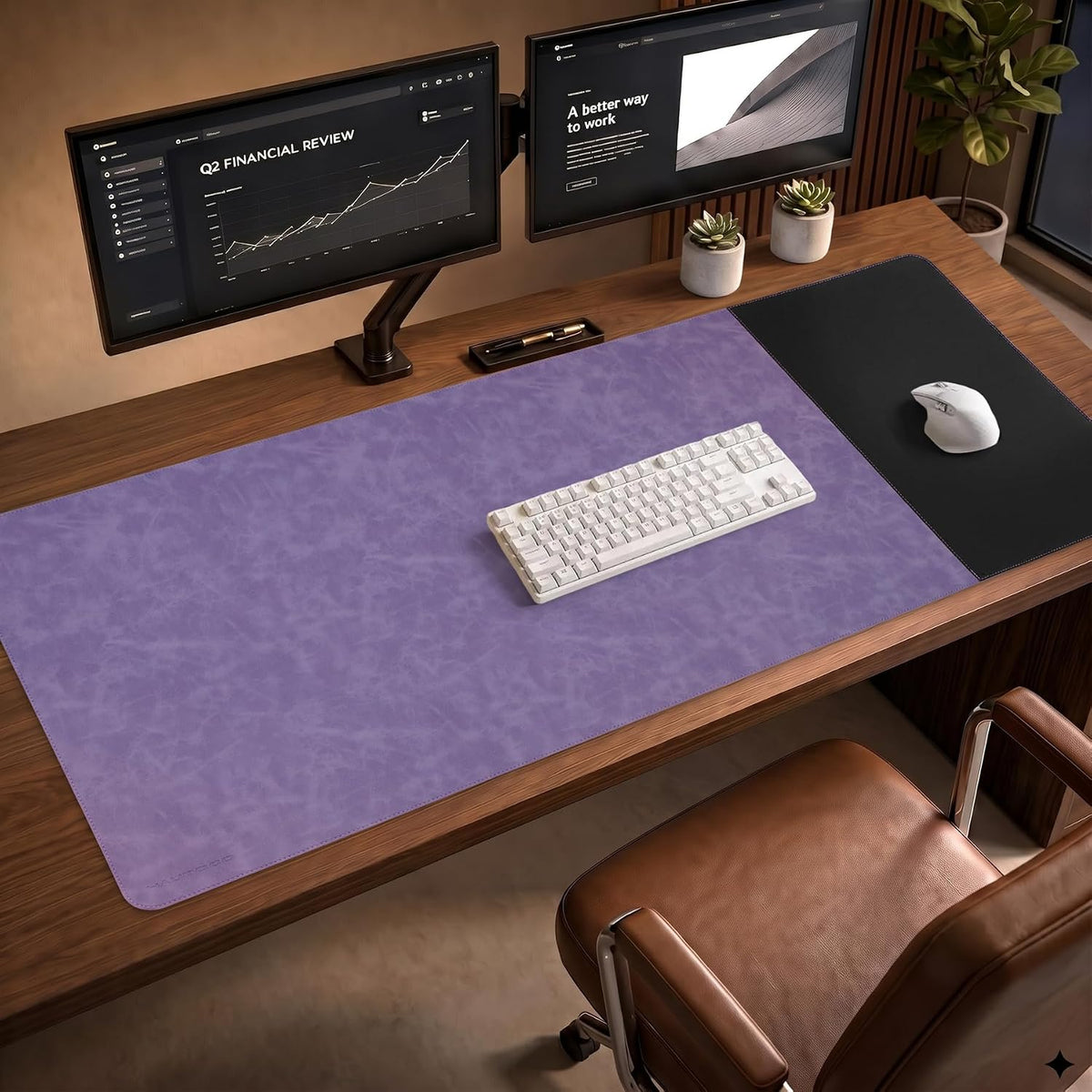 Cork Desk Mat 31.5"x15.7", Distressed PU Leather & Cloth Desk Pad