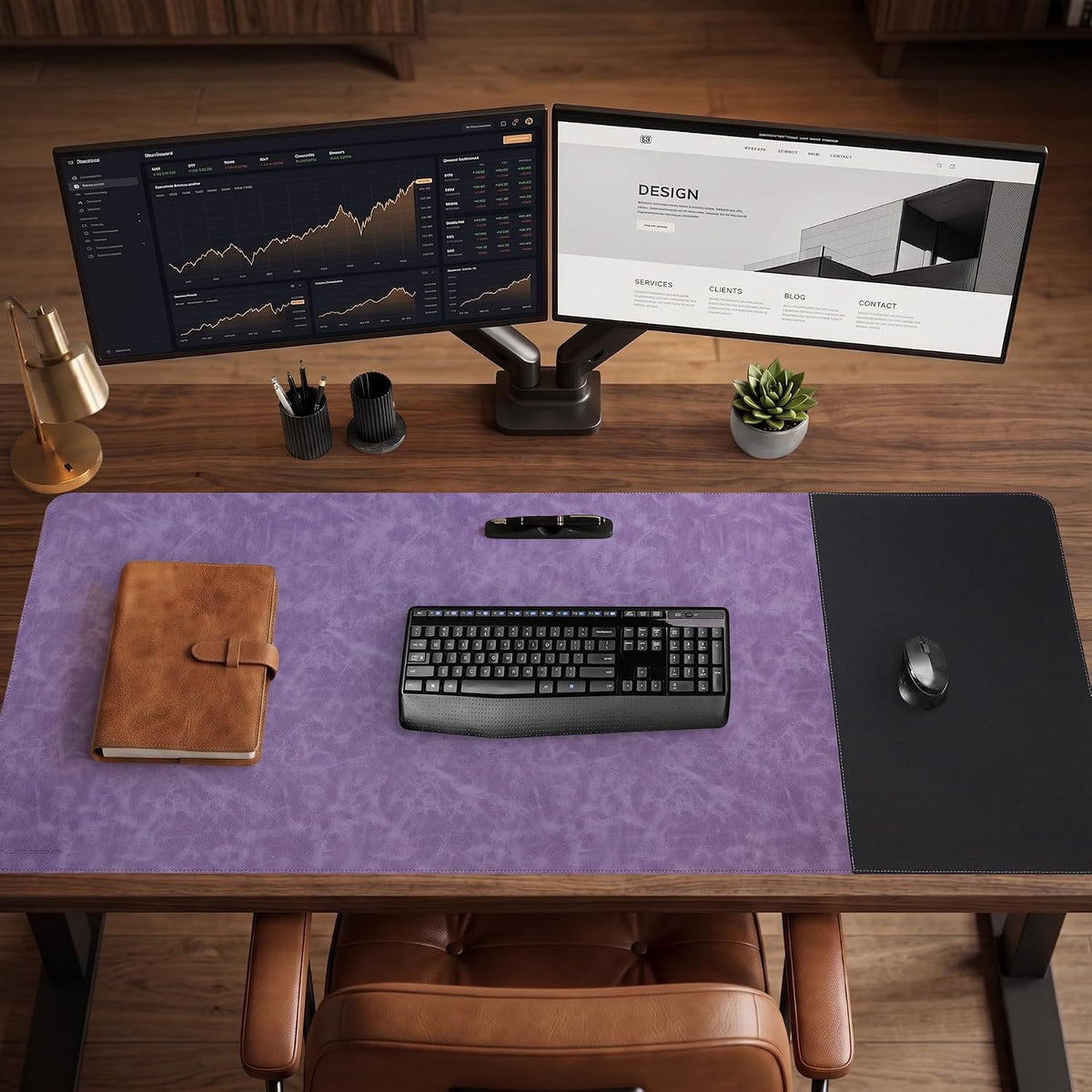 Cork Desk Mat 31.5"x15.7", Distressed PU Leather & Cloth Desk Pad