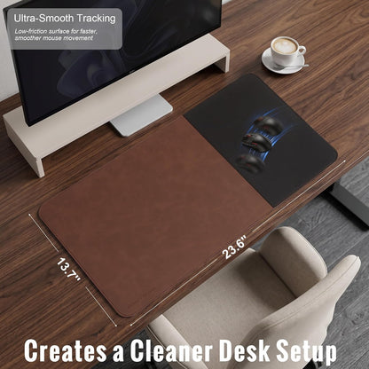 Cork Desk Mat 31.5"x15.7", Distressed PU Leather & Cloth Desk Pad