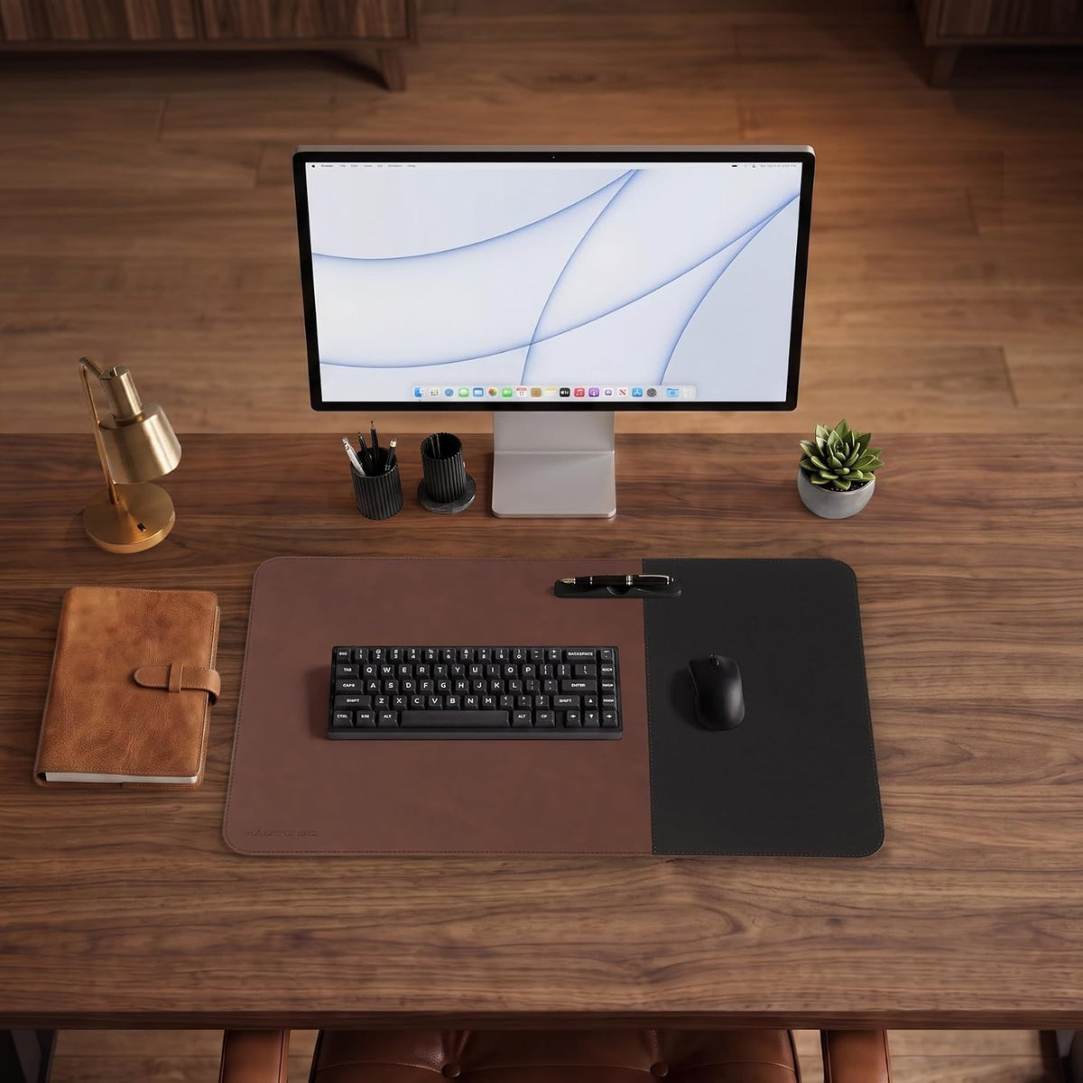Cork Desk Mat 31.5"x15.7", Distressed PU Leather & Cloth Desk Pad
