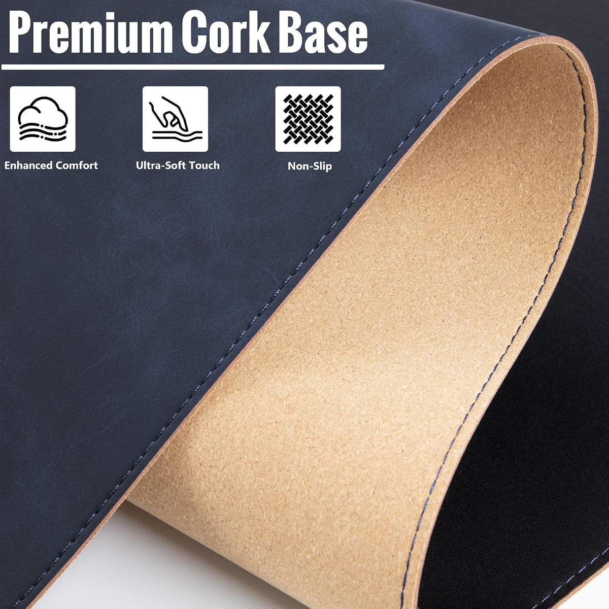 Cork Desk Mat 31.5"x15.7", Distressed PU Leather & Cloth Desk Pad