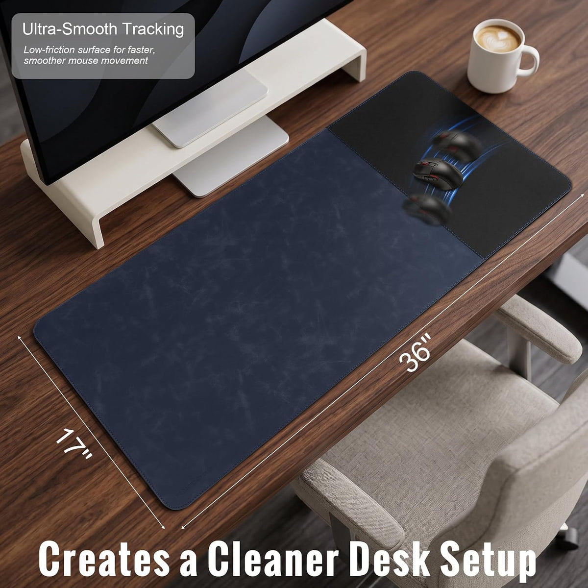 Cork Desk Mat 31.5"x15.7", Distressed PU Leather & Cloth Desk Pad